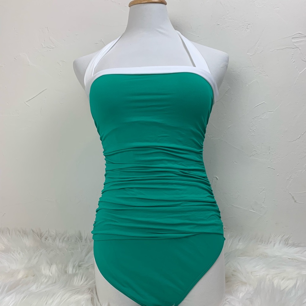Lauren Ralph Lauren green ruched halter one-piece - Picture 4 of 8